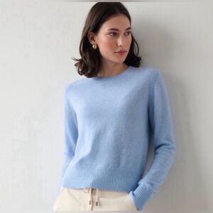 NWT White + Warren 100% Cashmere Ice Blue Essential Crew Neck Sweater Small